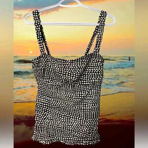 Krista  Black w White Polka Dots Tankini Top w Adjustable Straps & Light Padding
